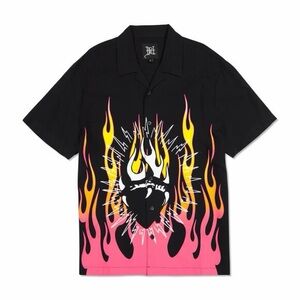 Ed Hardy Black and Pink Flame Graphic Shirt